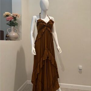 Free People Brown Halter Sleeveless Maxi Dress